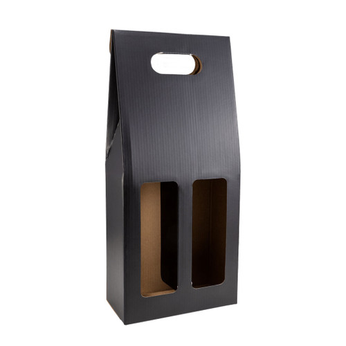 Double Bottle Black Cardboard Premium Arrow Top Carry Pack