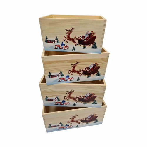 4 in 1 Pine Wood Christmas Hamper Boxes