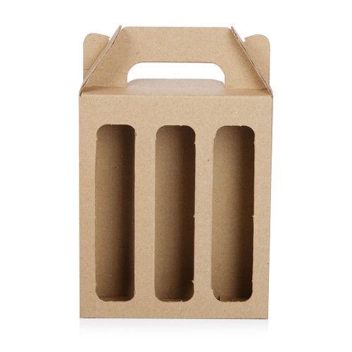 Triple 100ml Tall Dorica Bottle Plain Brown Cardboard Carry Pack