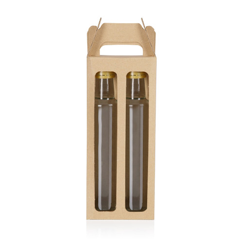 Double 250ml Dorica Bottle Plain Brown Cardboard Carry Pack