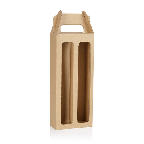 Double 250ml Dorica Bottle Plain Brown Cardboard Carry Pack