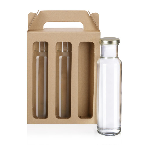 Triple 250ml Tall Sauce Bottle Brown Cardboard Carry Pack