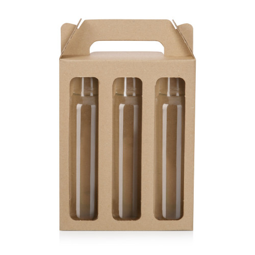 Triple 250ml Tall Sauce Bottle Brown Cardboard Carry Pack