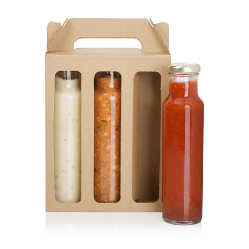Triple 250ml Tall Sauce Bottle Brown Cardboard Carry Pack