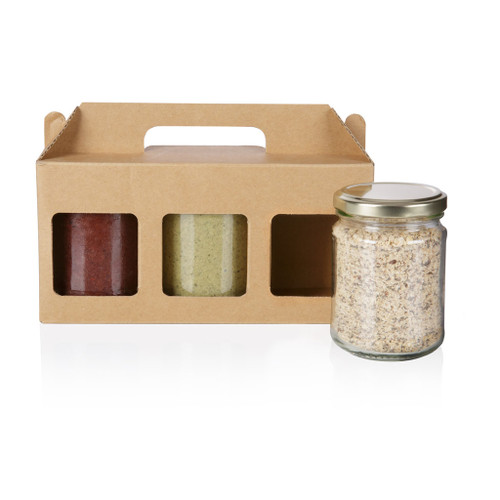 Triple 250ml Food Jar Brown Cardboard Carry Pack