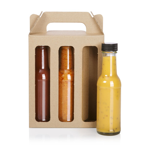 Triple 250ml Sauce Bottle Plain Brown Cardboard Carry Pack