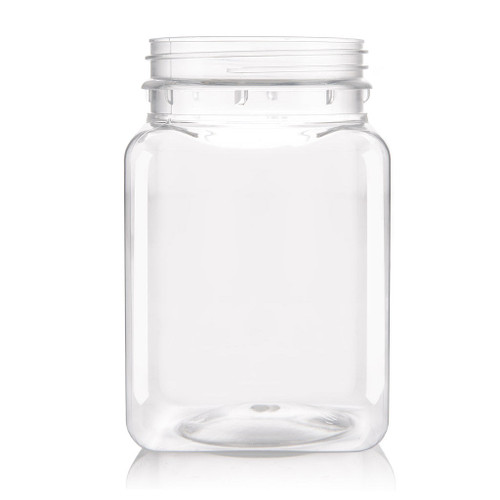 400ml Clear Square Plastic Jar 63mm T/E Screw Finish