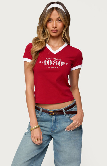 Edikted Women's Santa Monica V Neck T-Shirt - 0702609690158