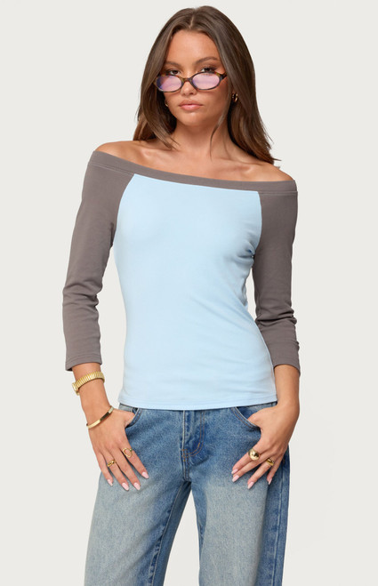Edikted Women's Keri Boat Neck Contrast Raglan Top - 0731609691181