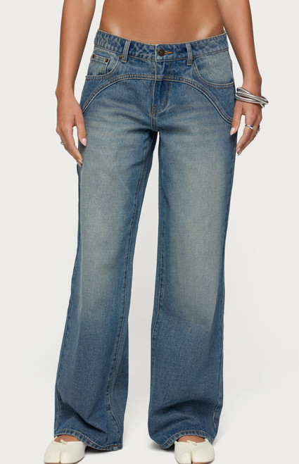 Edikted Women's Ronny Curved Stitch Low Rise Jeans - 0860609690209