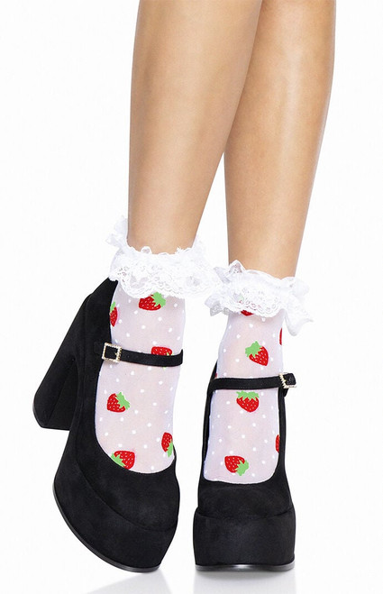 Leg Avenue Women's Strawberry Ruffle Ankle Socks - 0673611490029