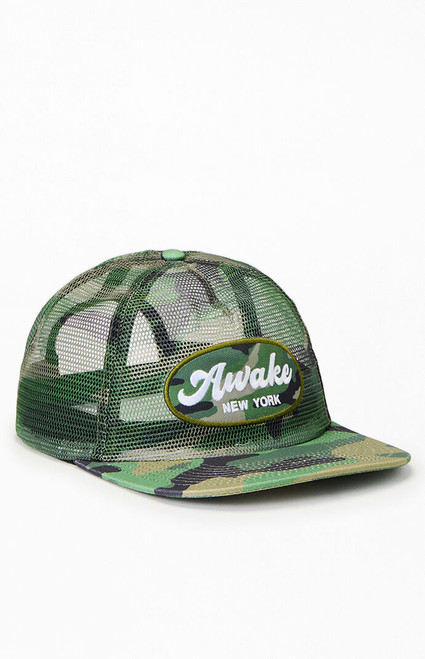 Awake NY Men's Camo Logo Patch Mesh Trucker Hat - 0642603440040