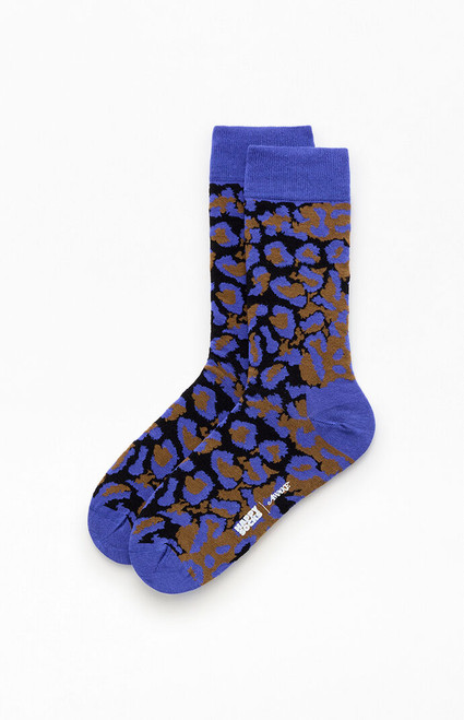 Awake NY Men's x Happy Socks Blue Leopard High Crew Socks - 0642603440315