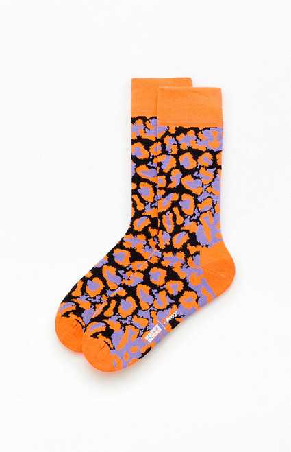 Awake NY Men's x Happy Socks Orange Leopard High Crew Socks - 0642603440316