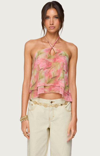 Edikted Women's Dragon Lily Layered Mesh Halter Top - 0731609691077