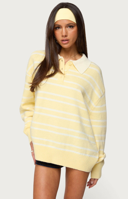 Edikted Women's Rilynn Striped Polo Sweater - 0740609690208
