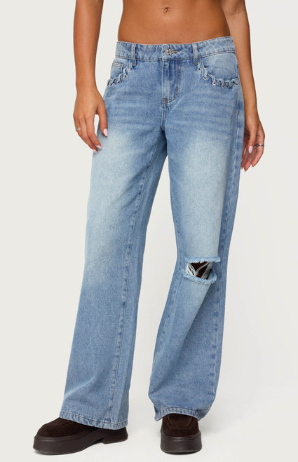 Edikted Women's Dutton Distressed Low Rise Jeans - 0860609690215