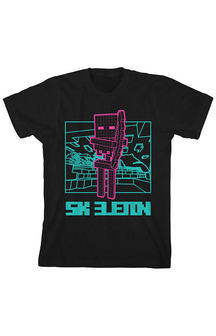 Kids Minecraft Neon Pink Skeleton T-Shirt - 0781603580089