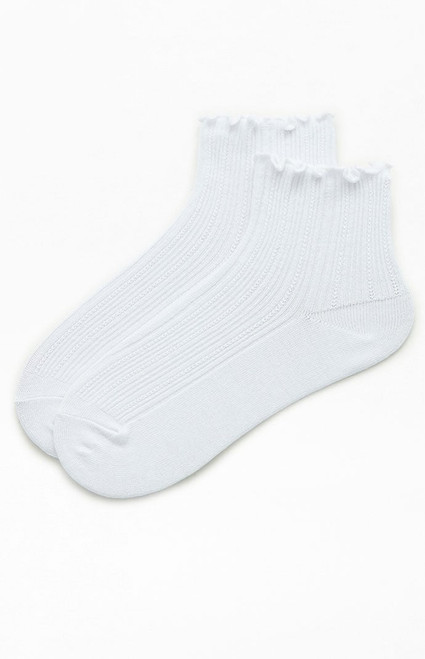 John Galt Women's White Ruffle Ankle Socks - 0679601600019