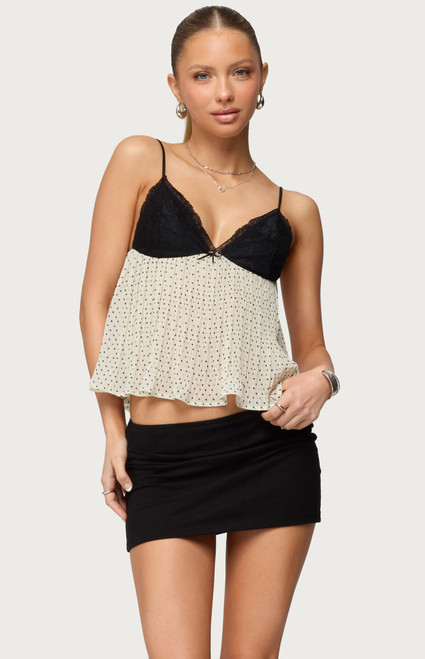 Edikted Women's Rhian Lacey Pleated Babydoll Top - 0712609690626