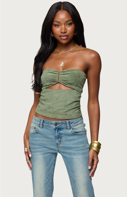 Edikted Women's Kalina Cutout Faux Suede Strapless Top - 0712609690636
