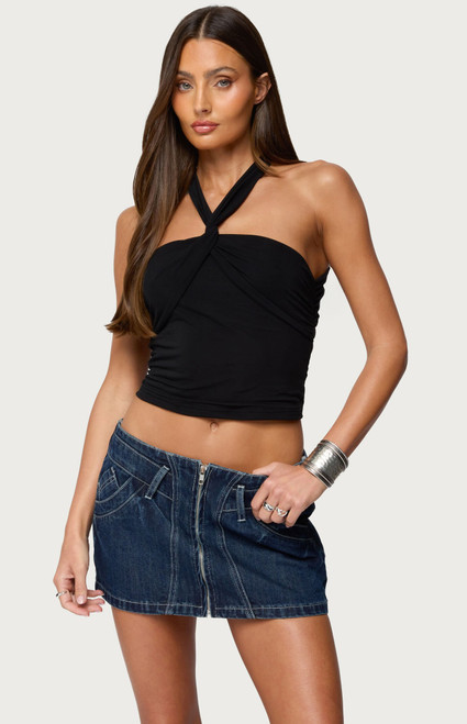 Edikted Women's Maggi Knotted Backless Mesh Top - 0731609691249