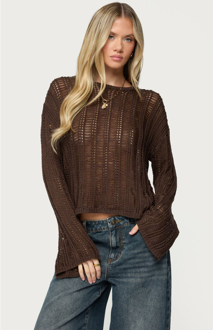 Edikted Women's Jaide Sheer Ladder Knit Sweater - 0740609690233