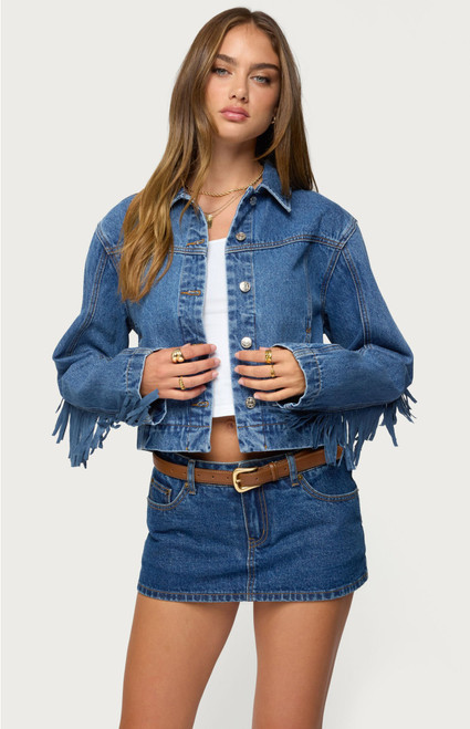 Edikted Women's Maurice Fringed Denim Jacket - 0760609690065