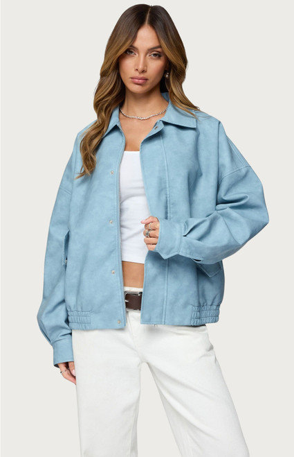 Edikted Women's Oversized Washed Faux Leather Jacket - 0760609690069