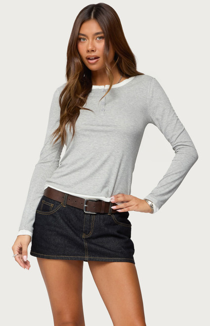 Edikted Women's Contrast Layered Look Henley Top - 0702609690209