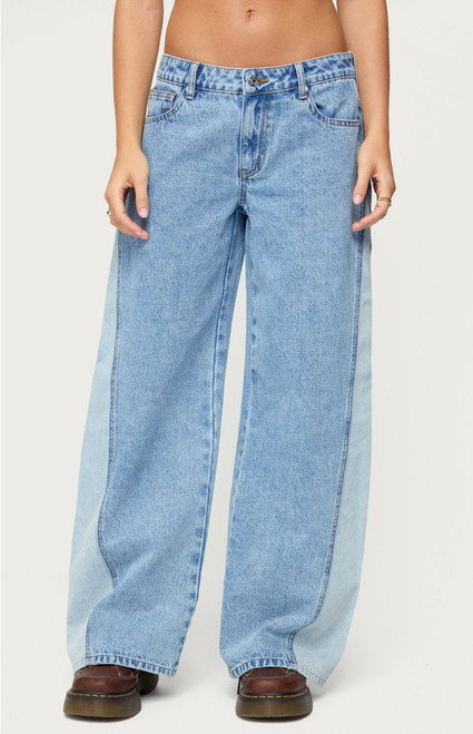 Edikted Women's Genna Contrast Panel Low Rise Jeans - 0860609690228