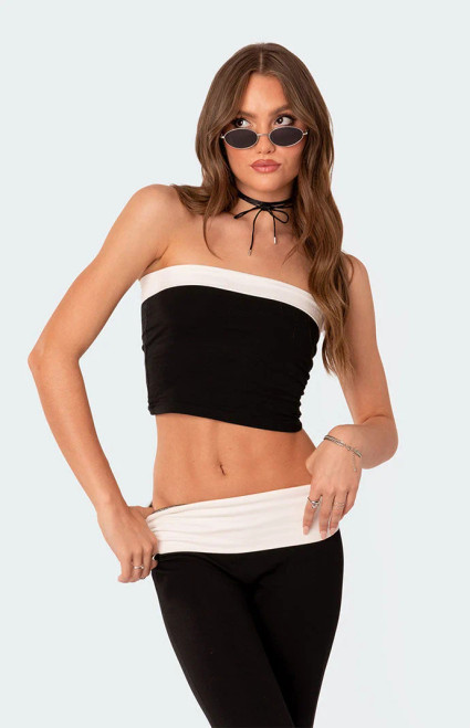 Edikted Women's Contrast Fold Over Tube Top - 0712609690030