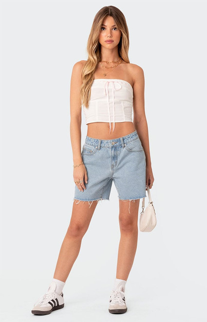 Edikted Women's Tomboy Low Rise Denim Shorts - 0829609690003