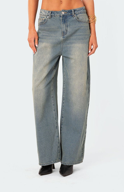 Edikted Women's Braya Washed Low Rise Baggy Jeans - 0860609690001