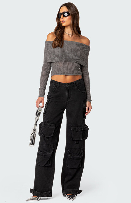 Edikted Women's Lili Fold Over Knit Top - 0731609690093