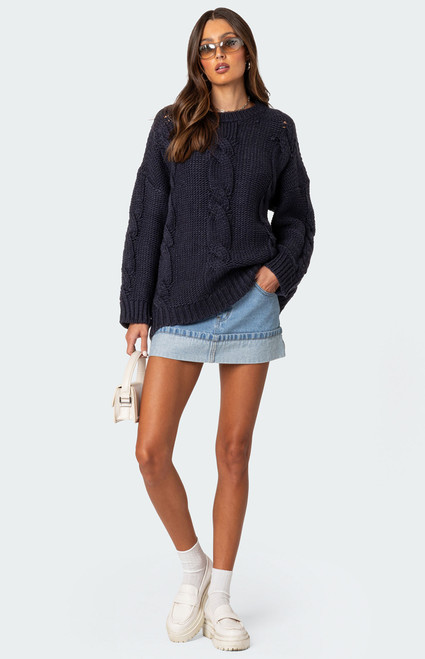 Edikted Women's Alene Oversized Cable Knit Sweater - 0740609690011