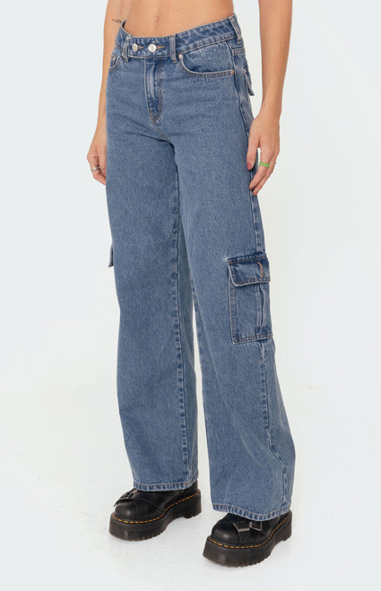 Edikted Women's Deliah Low Rise Cargo Jeans - 0860609690009