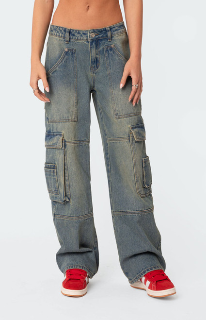 Edikted Women's Westie Low Rise Washed Cargo Jeans - 0860609690010