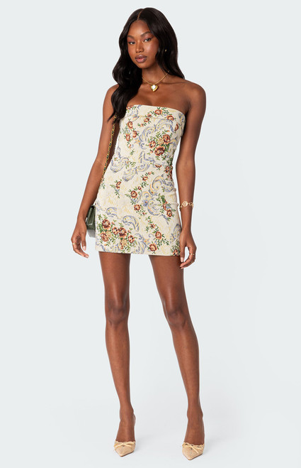 Edikted Women's Floral Tapestry Lace Up Mini Dress - 0870609690044