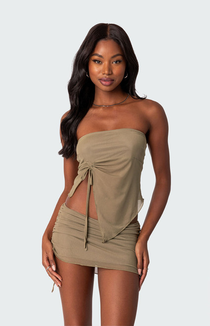 Edikted Women's Joy Asymmetric Sheer Mesh Tube Top - 0731609690147