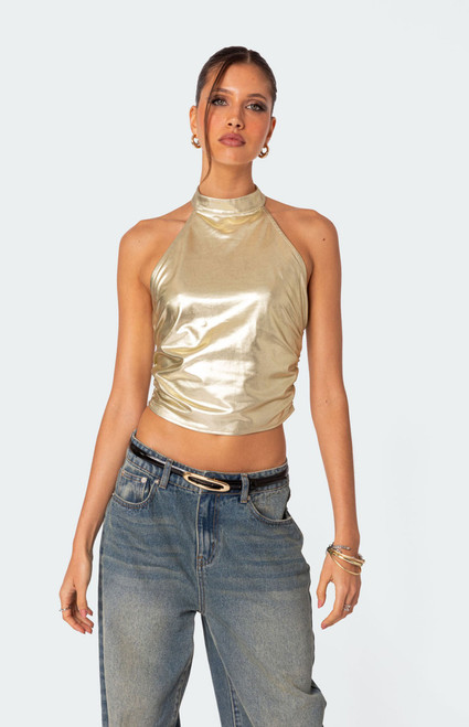 Edikted Women's Karter Metallic Halter Top - 0731609690161