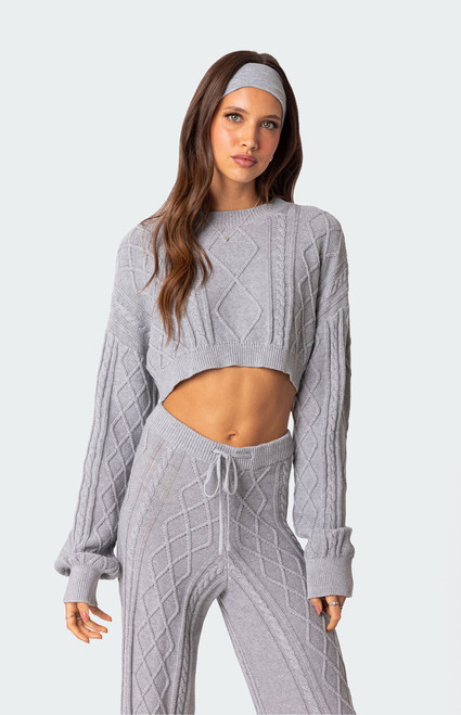 Edikted Women's Kasey Cable Knit Cropped Sweater - 0740609690025