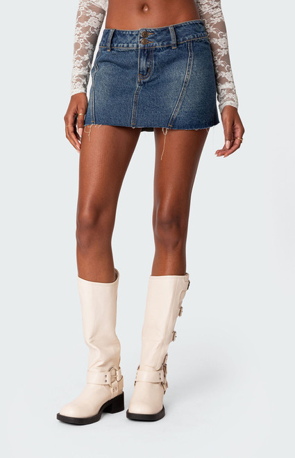 Edikted Women's Donnie Washed Denim Mini Skirt - 0840609690068