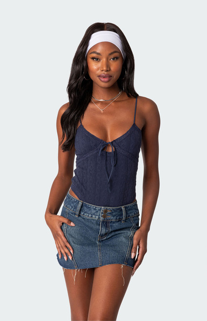 Edikted Women's Lacey Knit Cut Out Bodysuit - 0870609690065
