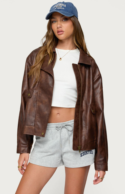 Edikted Women's Ardella Oversized Faux Leather Jacket - 0760609690063