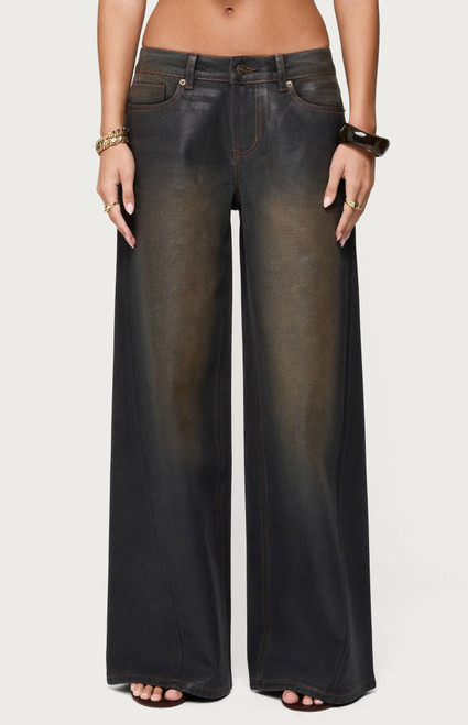 Edikted Women's Oversized Mud Wash Low Rise Jeans - 0860609690220