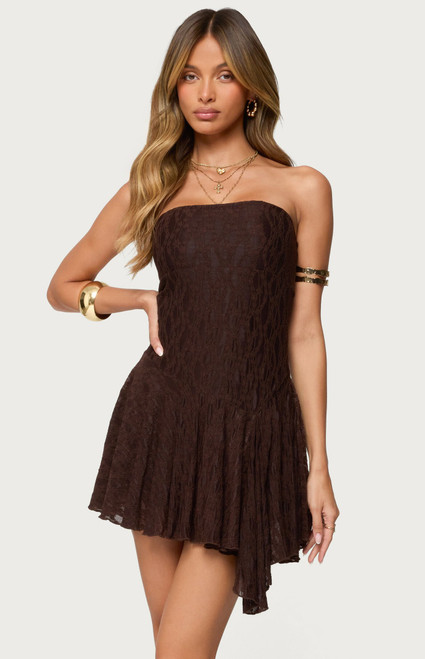 Edikted Women's Elaia Asymmetric Strapless Lace Mini Dress - 0870609690376