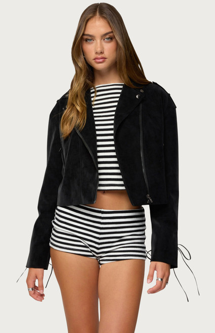 Edikted Women's Ryder Faux Suede Biker Jacket - 0760609690072