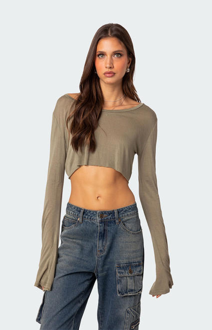 Edikted Women's Sheer Raw Hem Crop Top - 0731609690168