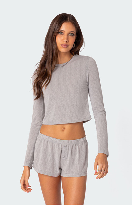 Edikted Women's Homey Pointelle Long Sleeve Top - 0731609690175